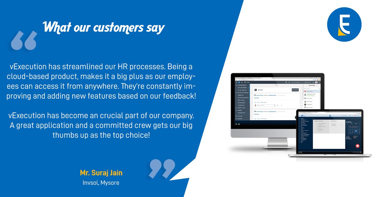 v_execution's tweet image. Happy customers make us happier.

Know more about vExecution at vexecution.com

#CustomerSpeak #ValeurHR #vExecution #Testimonials #HappyCustomers #HCM #HRTech #CRM #ERP #SaaS #HRM #HRIS