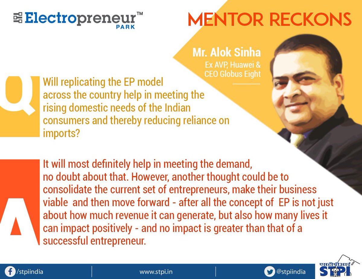 stpiindia's tweet photo. Mr. Alok Sinha, Ex- AVP, Huawei, CEO, Globus Eight shares his thoughts on meeting the domestic demands in India through strong incubator values 
#KnowEP #KnowEPMentors #STPIINDIA #KnowMoreAboutSTPI #ElectropreneurPark https://t.co/HGkeJ9q0Sr