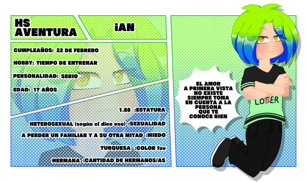 Ryu_Dezain's tweet photo. Ficha de ian!!!💚💙
Espero les guste a este personaje muchísimo!!! #HSAVEN #HSAVENTURA https://t.co/YIOUQbg4AL