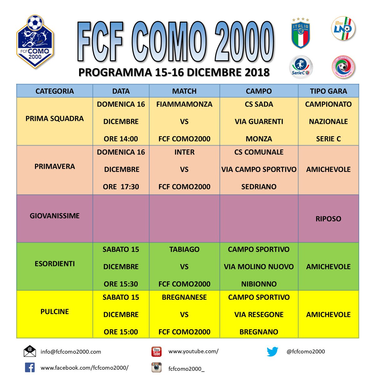 FCFCOMO2000's tweet photo. Programma della settimana https://t.co/KCderOgpq7