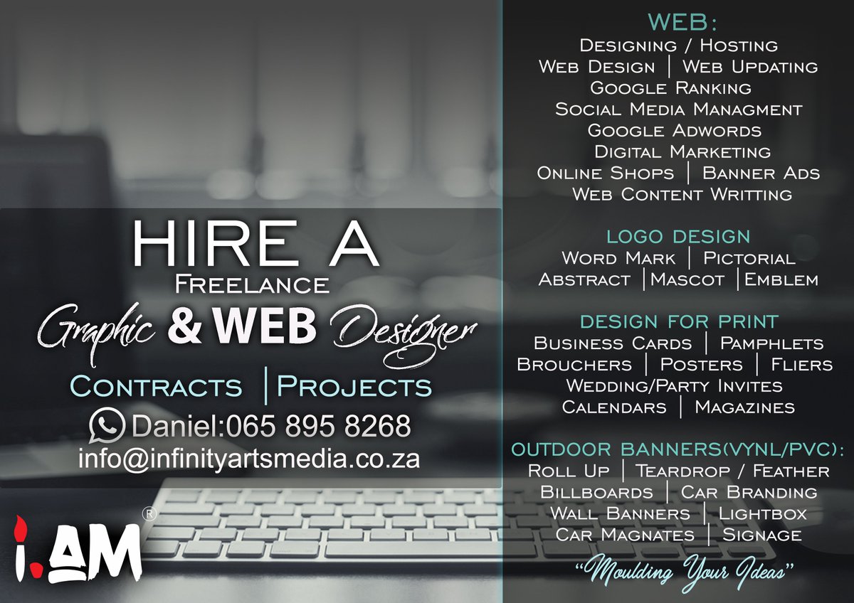 InfinityArtsmed's tweet photo. An affordable #freelance  #Graphic and #Web design service.
Contact : 
065 895 8268
info@infnityartsmedia.co.za
https://t.co/3CpLFDX7Ym
facebook : https://t.co/XILkyDn2eC
#MegaWeekend https://t.co/DtbFUxVTic
