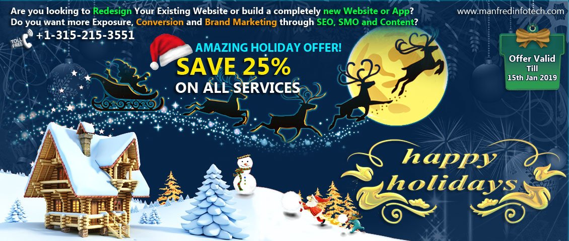 Manfred Infotech (@manfredinfotech) on Twitter photo Wish you a very #happyChristmas and #NewYear. #HappyHoliday Offer! Save 25% on all services including #WebDesign, Web and #AppDevelopment, #SEO, #SMO and Content. Starting from only $7 per hour! Call us: +1-315-215-3551 bit.ly/2rGrfnL | Email: support@manfredinfotech.com Wish you a very #happyChristmas and #NewYear. #HappyHoliday Offer! Save 25% on all services including #WebDesign, Web and #AppDevelopment, #SEO, #SMO and Content. Starting from only $7 per hour! Call us: +1-315-215-3551 bit.ly/2rGrfnL | Email: support@manfredinfotech.com
