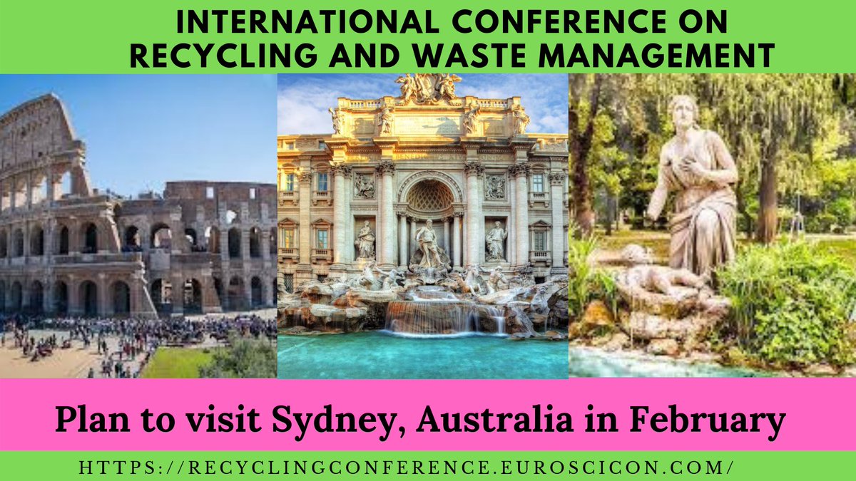 Be the part of the Recycling Conference 2019 recyclingconference.euroscicon.com
Plan to visit Sydney, Australia in February : 
and submit your abstract at : 
#RecyclingConference #PaperRecycling  #MunicipalWaste #SolidWasteManagement #Recycle_Present_Save_Future #Recycling_Pollution_Control