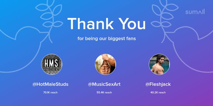 Our biggest fans this week: @HotMaleStuds, @MusicSexArt, @Fleshjack. Thank you! via https://t.co/mWKTKKIdsM