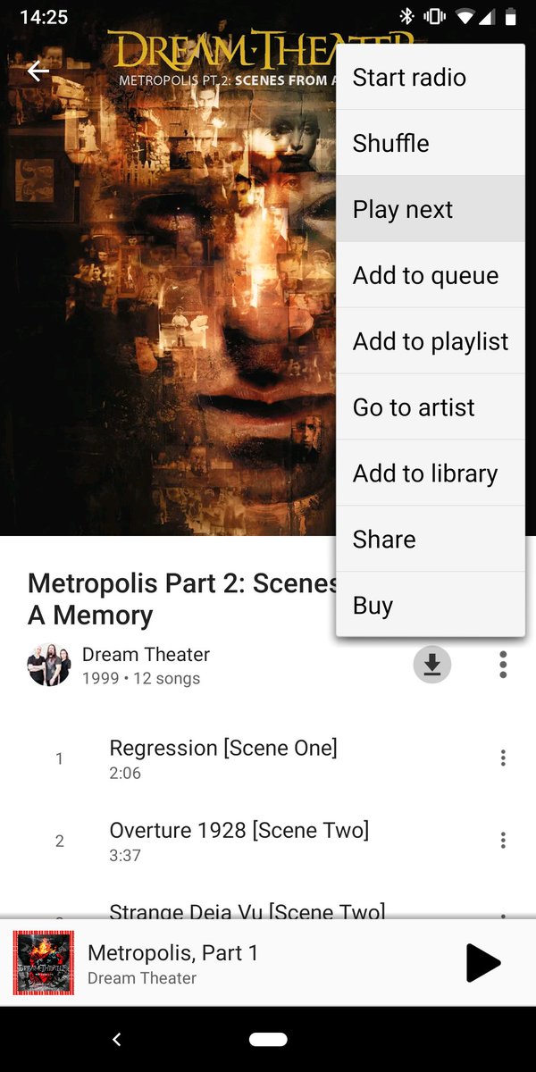 Listening to Dream Theater's Metropolis Pt. 1 with Metropolis Pt. 2 queued up next.