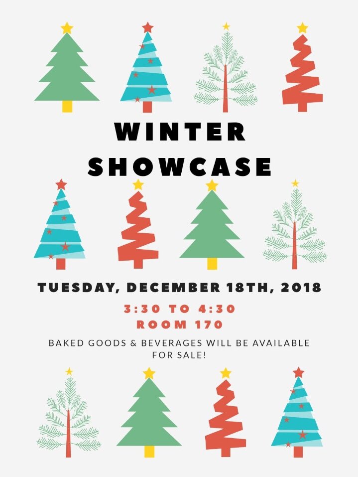 MapleHighMusic's tweet photo. The music department is hosting a WINTER SHOWCASE! On December 18th from 3:30 to 4:30, the music department will preform what they have been working on this semester! Everyone is welcome to come and the entry is FREE! https://t.co/ZX9AoMEwmc