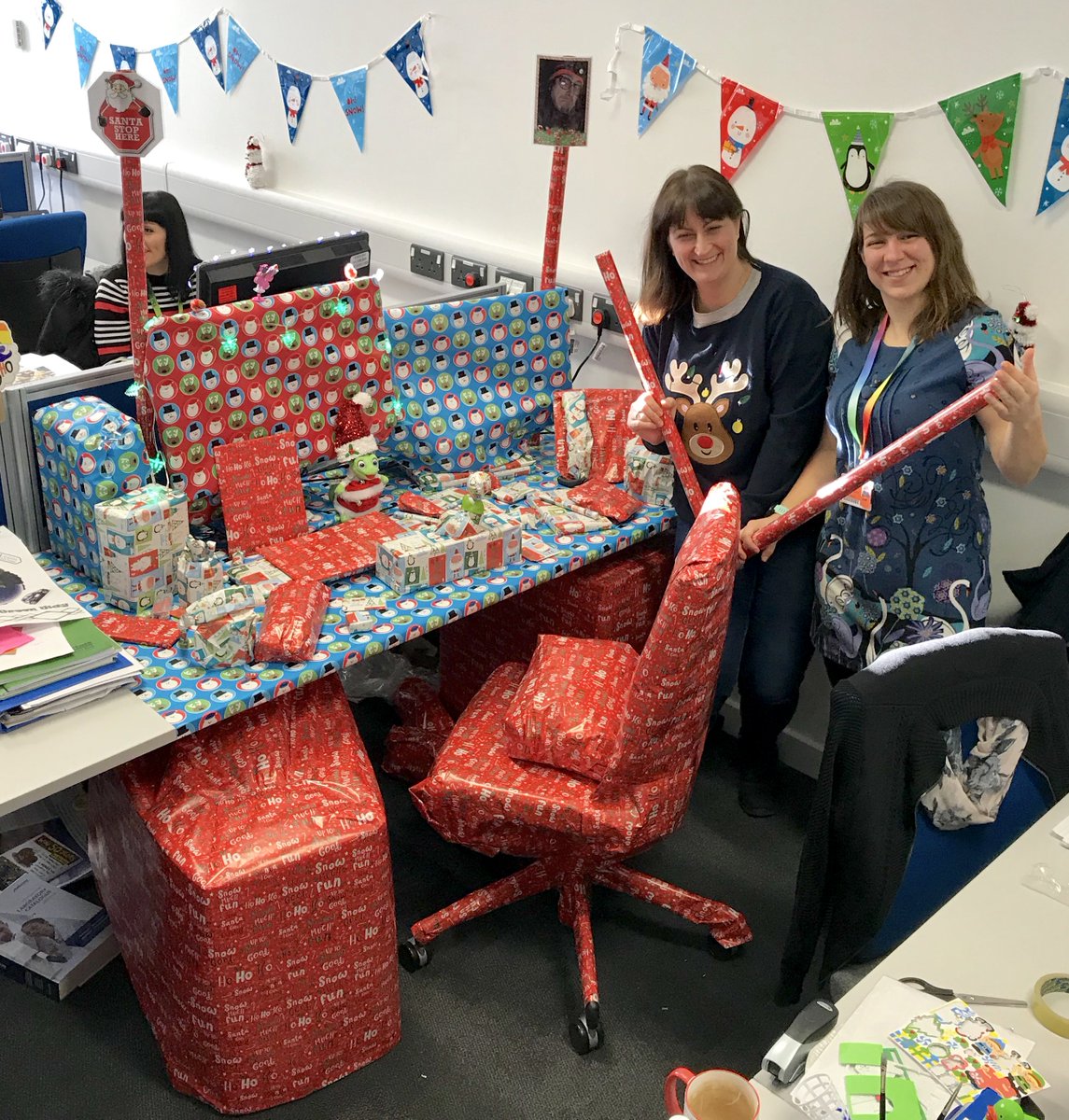 While a member of my team was away on a training course his colleagues arranged a Christmas surprise for his return. He now has a lot of paperwork to get through before the staff Christmas party!
