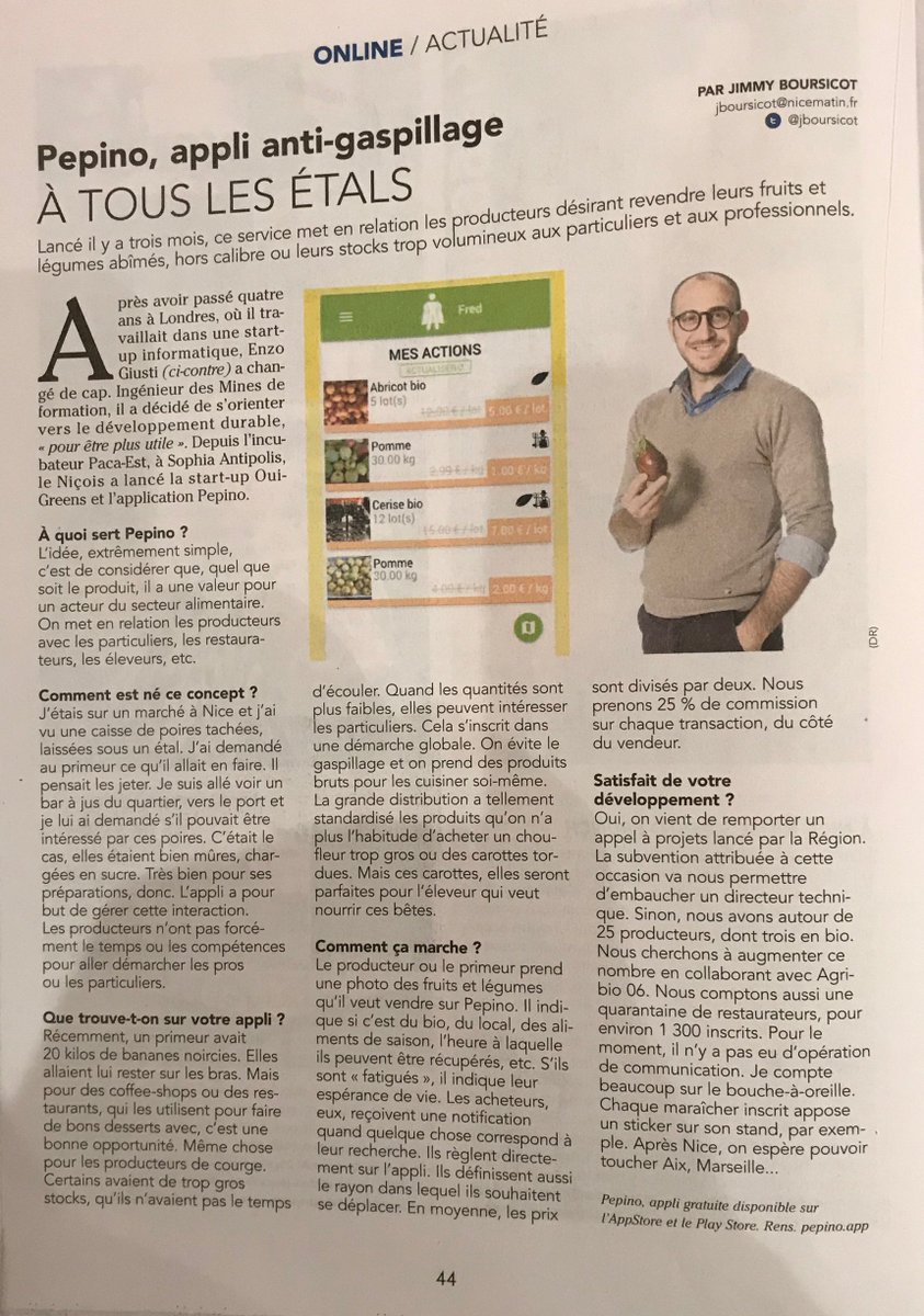 On parle de <a href="/pepino_app/">Pepino</a> dans le mag #Nous de <a href="/Nice_Matin/">Nice-Matin</a> .
Merci Jimmy Boursicot pour cet article ! 👏

Les sauvetages de fruits et légumes continuent à #Nice. 😁