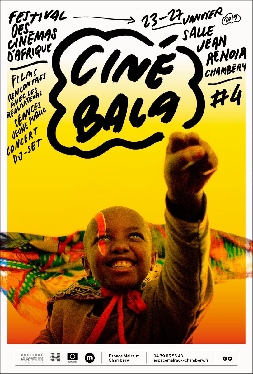 C'est bientôt Noël ! On vous offre votre 1er cadeau ! :) Le Festival Ciné Bala revient du 23 au 27 janvier 2019.
Cadeau = l'affiche de la 4ème édition
@Espace_Malraux #AfriqueEnJanvier #CinéBala