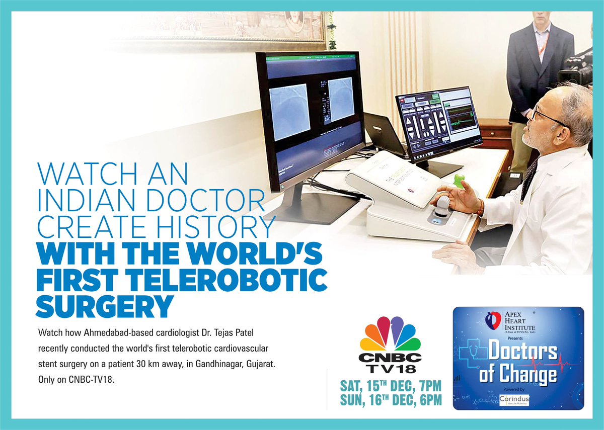 CNBC-TV18 (@cnbctv18news) on Twitter photo .<a href="/DrTejasPatel1/">Dr. Tejas M. Patel</a> created history by performing the world's first remote cardiovascular stent surgery! Witness this medical marvel in our special episode "Doctors of Change" only on CNBC-TV18 .<a href="/DrTejasPatel1/">Dr. Tejas M. Patel</a> created history by performing the world's first remote cardiovascular stent surgery! Witness this medical marvel in our special episode "Doctors of Change" only on CNBC-TV18