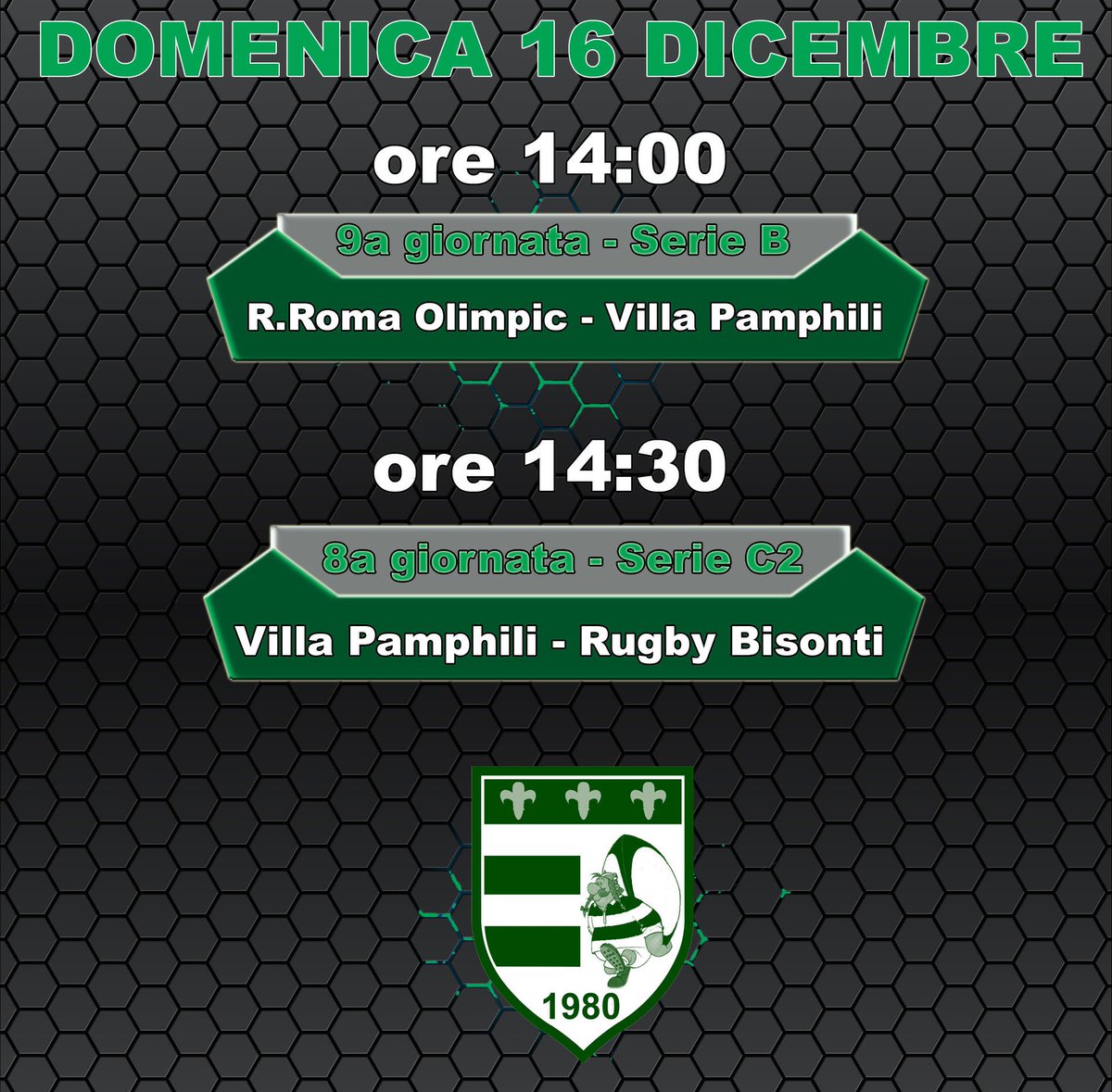 Il programma della domenica

💪🏻💚#villarugby #dajevilla #rugby #rugbygram #villa  #pamphili #amoreunico #errea #masterforniture