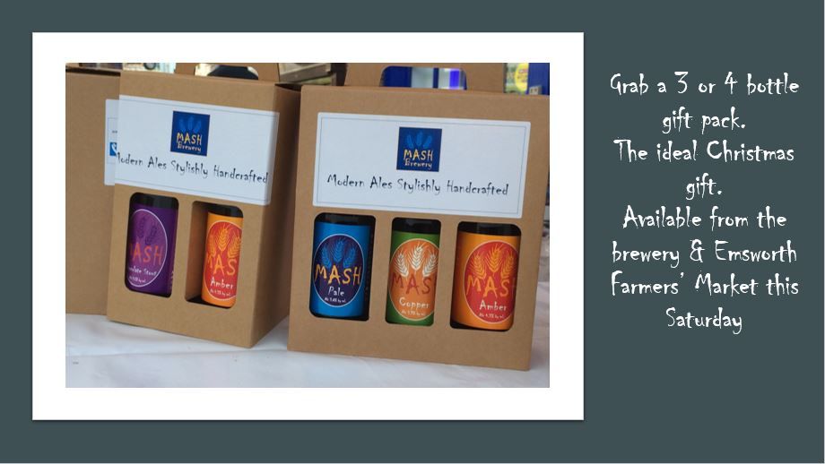 Mash presentation packs are the perfect gift for the beer lover in your life! Available from #Emsworth @HantsFarmersMkt this Saturday or the brewery up to Christmas Eve.