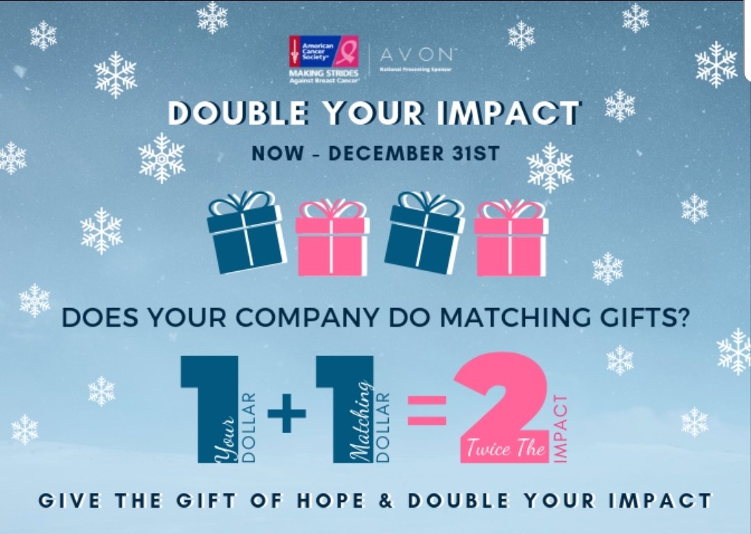 Don't forget to check to see if your company has a matching gifts program! There's still time to double your impact.

#2for1 #doubleyourimpact #breastcancerawareness #seasonofgiving #AmericanCancerSociety #MakingStridesLV