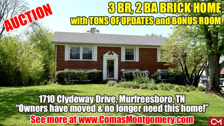 #AUCTION #January19th 3 BR, 2 BA Brick #Home #ForSale Tons of #Updates #BonusRoom #LargeYard #Murfreesboro #Tennessee CLICK HERE TO LEARN MORE: bit.ly/2QRKdWw