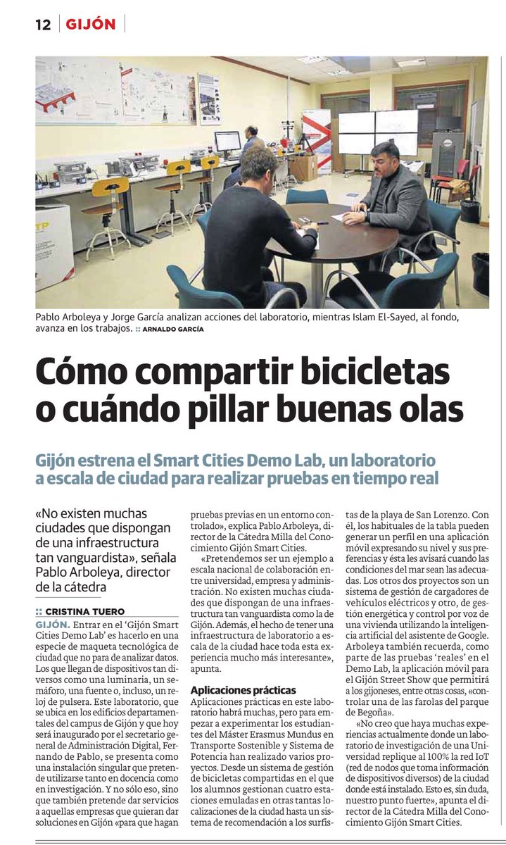 💡😀 “Como compartir bicicletas o cuando pillar buenas olas” <a href="/gijon/">Gijón/Xixón</a> contará con un laboratorio a escala real de la cuidad para realizar pruebas en tiempo real con <a href="/GijonSmartcity/">Catedra Smart Cities</a> 🏢👨🏻‍💻
📲 Hoy en <a href="/elcomerciodigit/">EL COMERCIO</a> 📰
