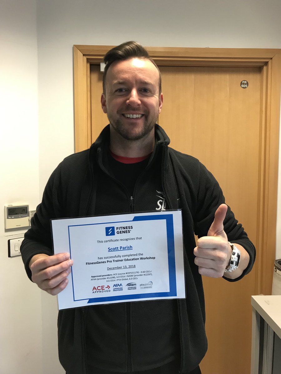 alex_auld's tweet photo. Congratulations to the latest #FGPro and @SLTGetActive’s first certified trainer, Scott Parish! 🧬🎓
#FGPro #FitnessGenesPro @FitnessGenes https://t.co/apaSUxAQmx