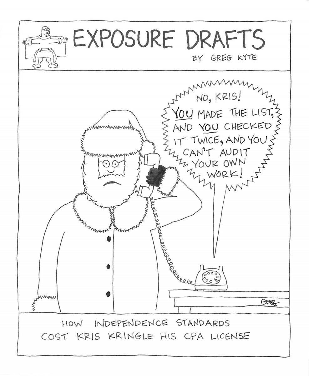 Santa knows who's naughty and who performs their professional duties in compliance with the the @AICPA code of professional conduct. #ExposureDrafts #AccountingCartoon #ProfessionalEthics #accounting #independence #Santa #CPA #CPAlicense @going_concern goingconcern.com/exposure-draft…
