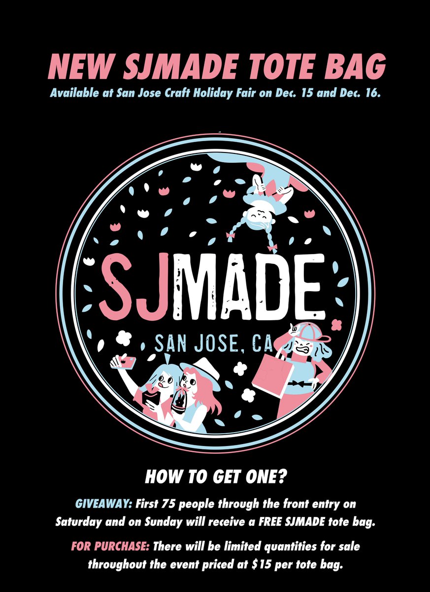 San Jose Made (@sjmade) on Twitter photo New <a href="/sjmade/">San Jose Made</a> Tote Bags featuring art by <a href="/harumosato/">Harumo Bakery</a> available this weekend at San Jose Craft Holiday Fair. First 75 through the front entry each day get a free one. Limited number also for sale at the info booth.
Doors open at 11 AM each day. Event Info: sanjosemade.com/san-jose-craft… New <a href="/sjmade/">San Jose Made</a> Tote Bags featuring art by <a href="/harumosato/">Harumo Bakery</a> available this weekend at San Jose Craft Holiday Fair. First 75 through the front entry each day get a free one. Limited number also for sale at the info booth.
Doors open at 11 AM each day. Event Info: sanjosemade.com/san-jose-craft…