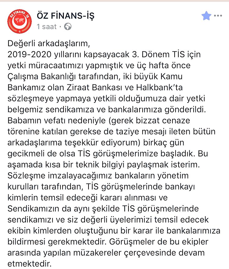 ozfinans's tweet photo. Ziraat ve Halk Bankasında TİS görüşmelerine başlanmıştır. Genel Başkanımız tarafından yapılan açıklamada aşağıda yer almaktadır. https://t.co/heqDWxYDWW