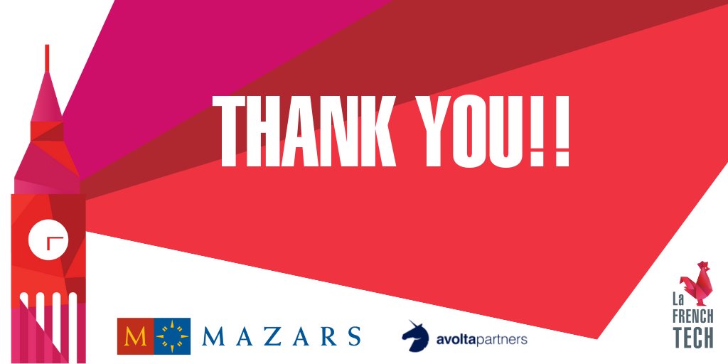 To wrap up this amazing event, we wanted to THANK YOU! Thanks to you all for coming, thanks to all speakers and moderators for their contribution, to all volunteers who helped and to our partner @LaFrenchTechEN and our sponsor @Mazars_UK  ! See you next year!