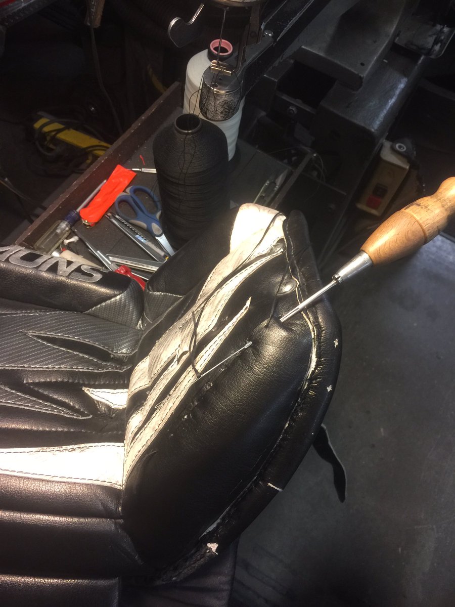 BreakawaySR's tweet photo. Patching #goalpads the #oldschool way. #ChannelAwl and #bristle   I think Ralph Beavis would appreciate this. @NashSports1985 https://t.co/ysFPI6KqZz