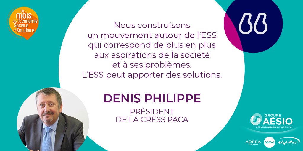 AesioMutuelle's tweet photo. .@DenisP_CressPac est président de la #CRESSPACA. La Chambre Régionale de l'Economie Sociale et Solidaire de #PACA a vocation à réunir les acteurs de l'#ESS en Provence-Alpes-Côtes d'Azur. #PortraitsESS 11/11 #MoisESS18 https://t.co/RMlmLOtgq5