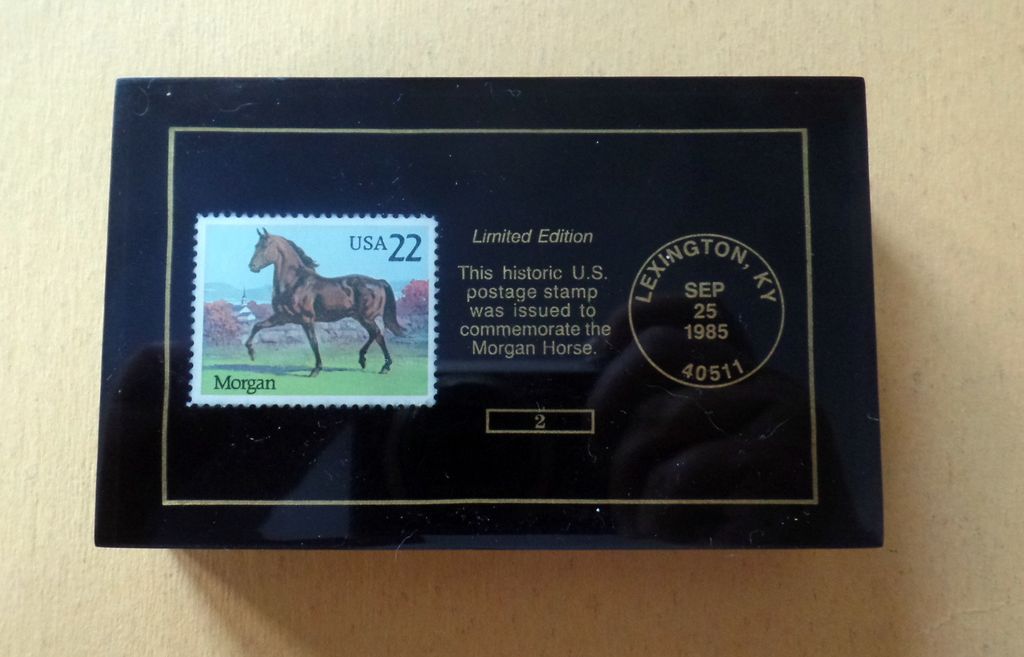 Paperweight with Morgan stamp, 1985.