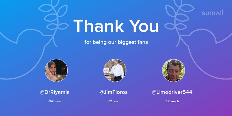 Our biggest fans this week: @DrRiyamia, @JimFloros, @Limodriver544. Thank you! via sumall.com/thankyou?utm_s…