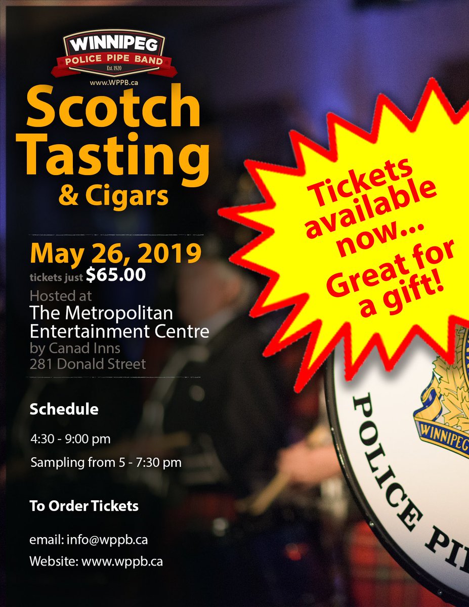 Tickets are NOW ON SALE for our 2019 Scotch Tasting &amp; Cigars event, May 26th, 2019 at <a href="/TheMETWpg/">The MET Winnipeg</a> . A great gift idea!  #WPPBScotchNight