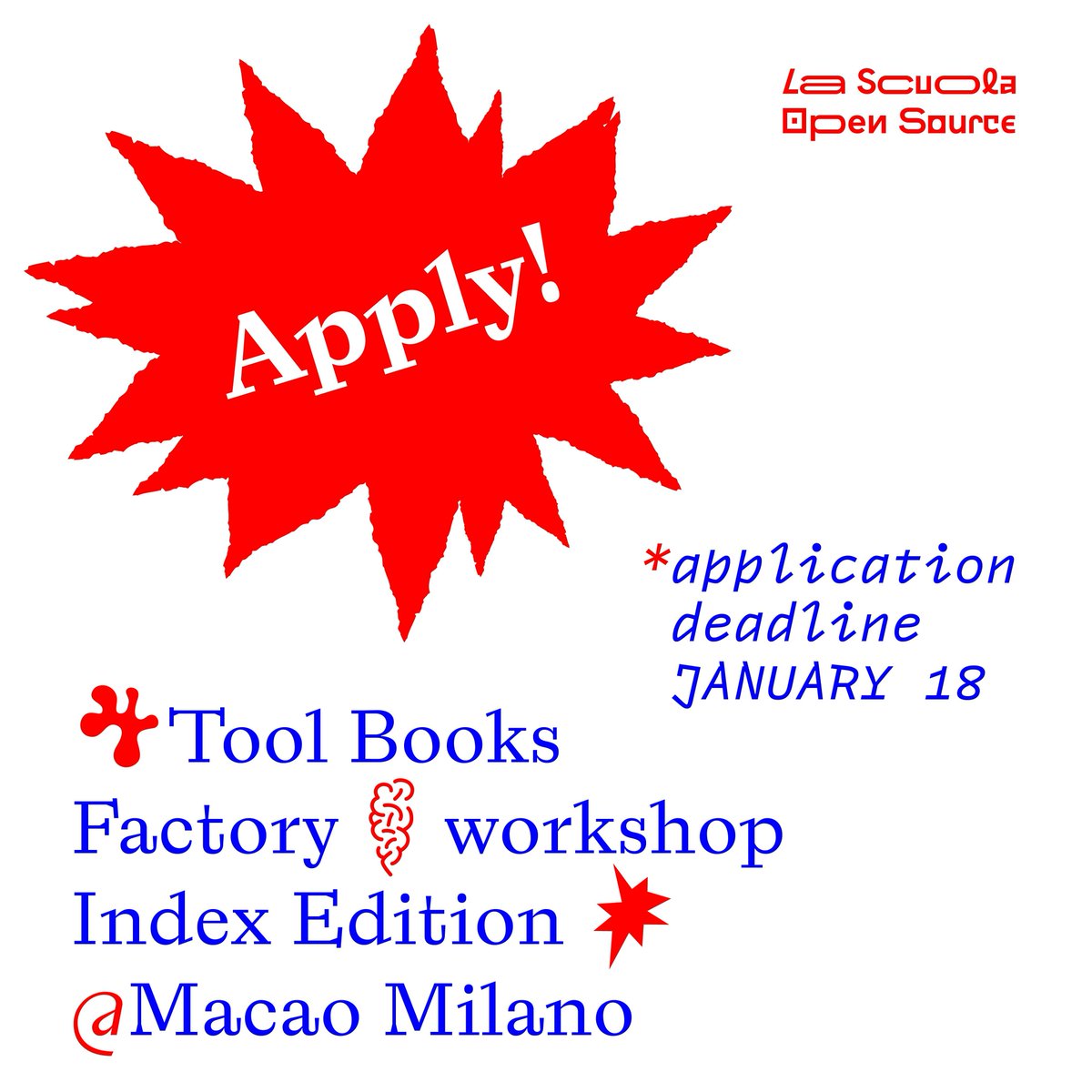 📣 📣 📣 HEAR, HEAR! 📣 📣 📣
Tool-Books Factory #Workshop Index Edition <a href="/MacaoTwit/">MACAO</a>  with <a href="/lascuolaOS/">lascuolaopensource</a> 
#Python3 + <a href="/drawbotapp/">@DrawBot@typo.social</a> 
Two weekends in February
24 hours
🕰 11:00 to 18:00 🕰
>>> for extra info buff.ly/2CbVpVN