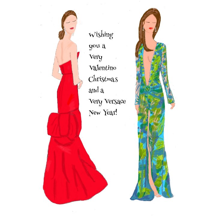 ElaineFurst's tweet photo. @annehathaway and @jenniferlop wearing their red and green Christmas best! #fashion #fashionblogger #fashionart #fashionillustration #valentino #versace https://t.co/QS3qmYqFYz