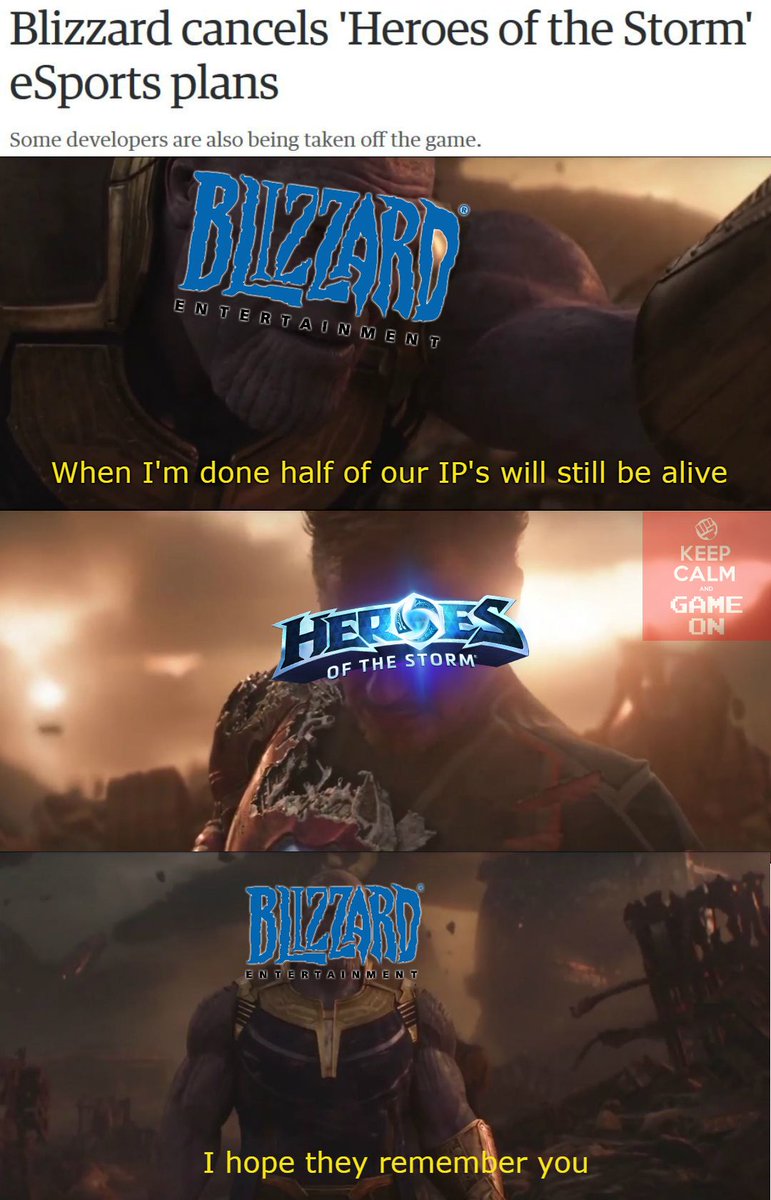 KCGOpodcast's tweet photo. More big changes coming from #Blizzard. I do not like where this is going...
#HeroesoftheStorm #HotS #eSports #podcast #memes #gaming #PCGaming #Thanos #Stark #Marvel #Avengers #InifinityWar #VideoGames #gamer #KeepCalmAndGameOn #KCGOpodcast #lol https://t.co/mcMtxg5nrx