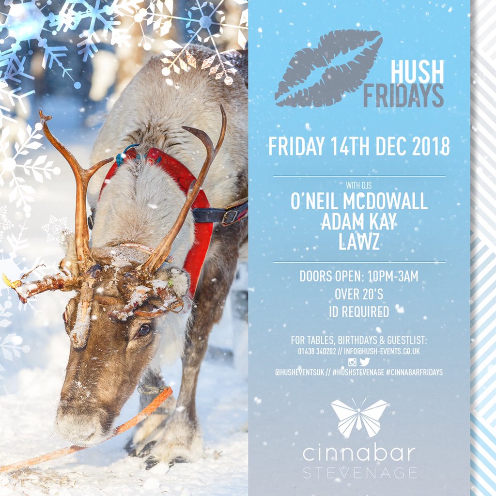 HUSH FRIDAYS TONIGHT! 🍺

Looking forward to 2 SOLD OUT Events in Hertford + Old Stevenage.. 

<a href="/CinnabarHrtford/">Cinnabar Hertford</a> from 9pm w/ DJ’s <a href="/Sam_Lashmar/">Sam</a> <a href="/DarrellPrivett1/">Darrell Privett</a> <a href="/ReeceRichardsdj/">Reece Richards</a> + <a href="/kevreynoldslive/">Kevin Reynolds Live</a> 🎷

<a href="/CinnabarOldStv/">Cinnabar Old Stevenage</a> from 10pm w/ DJ’s <a href="/oneilmcd/">O'Neil McDowall</a> @liamplawrence <a href="/Dj_Adam_kay/">kay</a> 🔥