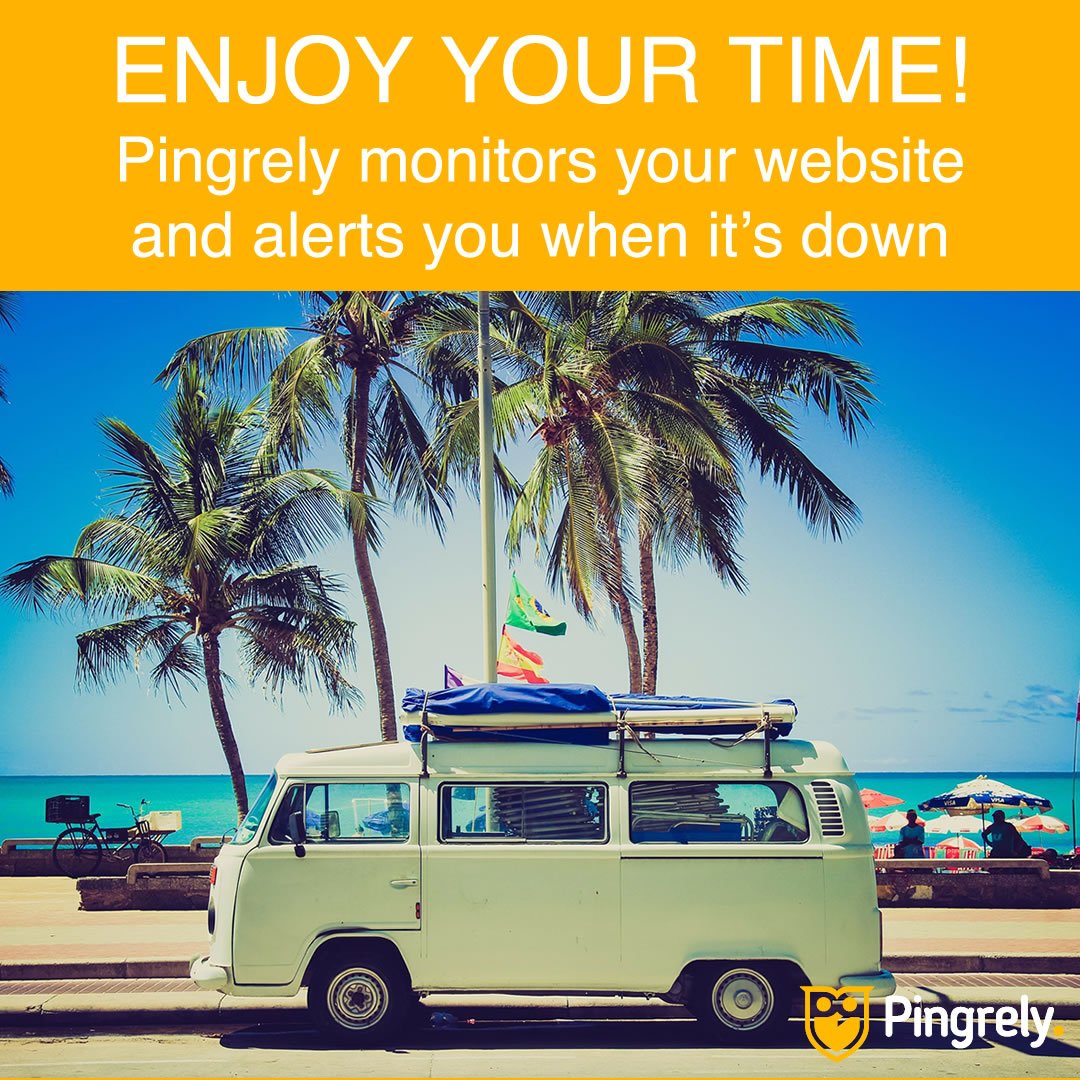 PingRely's tweet photo. Stop being aware of your #website status. Pingrely will alert you instantly if it goes down. Try it for #free at https://t.co/iXTQ993QRA #websitemonitor #monitor #monitoring #uptime #time #relax #insta #responsetime #vacation #beach #trip https://t.co/OWJEJG3ezE