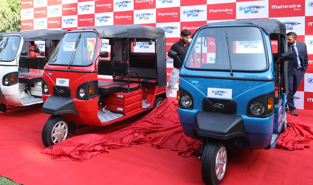 The Mahindra e-rickshaw again. This is a very heavy-duty work vehicle. I can't help but imagine how light you could make this as a pure three-seater. You could probably confine it to a meter or just over in width, 100 kg, and use an e-bike powertrain.