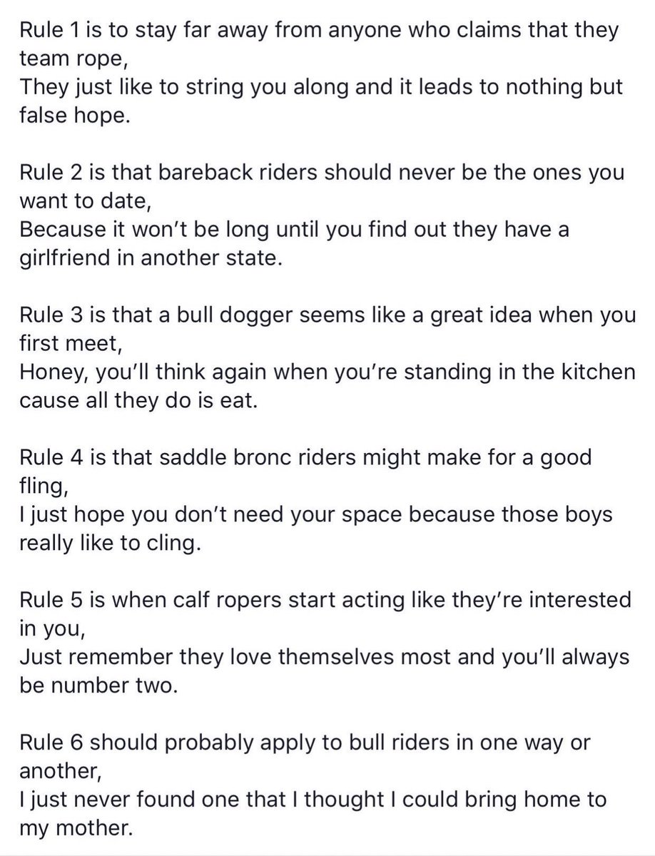 Ladies as the NFR comes to the end this year, keep these rules in mind.