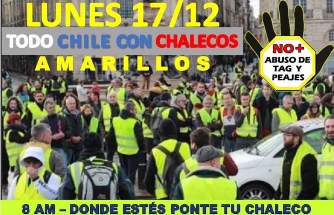 Auch_cl's tweet photo. Estimados AUCHinos,

Informamos que AUTOMOVILISTAS UNIDOS de Chile adhiere y apoya la movilización de este 17 diciembre por la organización NO + ABUSO DE TAG Y PEAJES. 

Para mayor detalle sobre las coordinaciones, visite la página oficial en Facebook del grupo organizador. https://t.co/0kRQ8ugvoZ