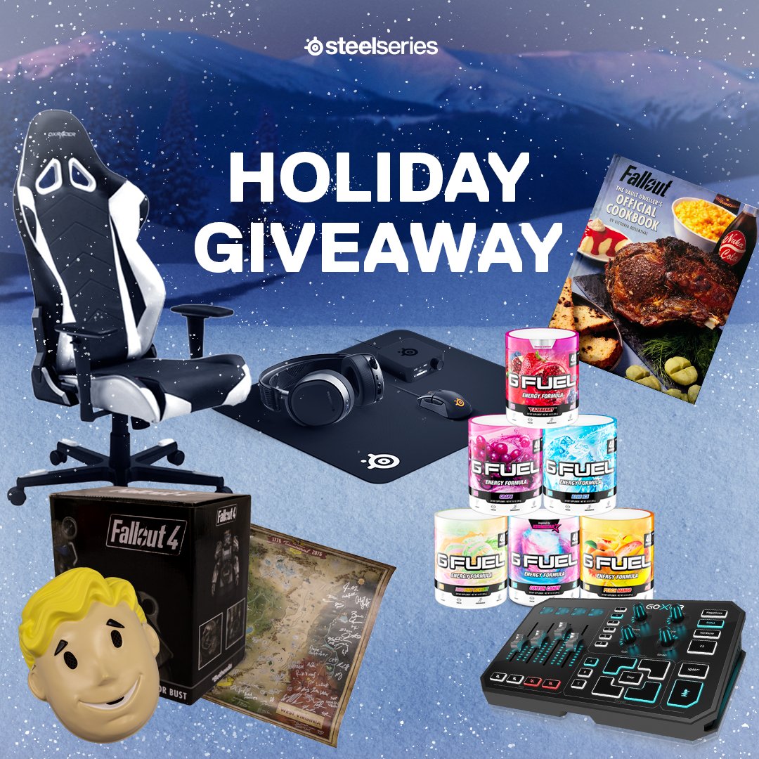 SteelSeries's tweet image. We've extended our holiday giveaway after the great feedback we've been getting!
Thankful for our friends at @InsightEditions, @HeliconGaming, @DXRacer, @GFuelEnergy and @Bethesda for being a part of the fun. 🙂
Enter at: steelseri.es/holiday2018