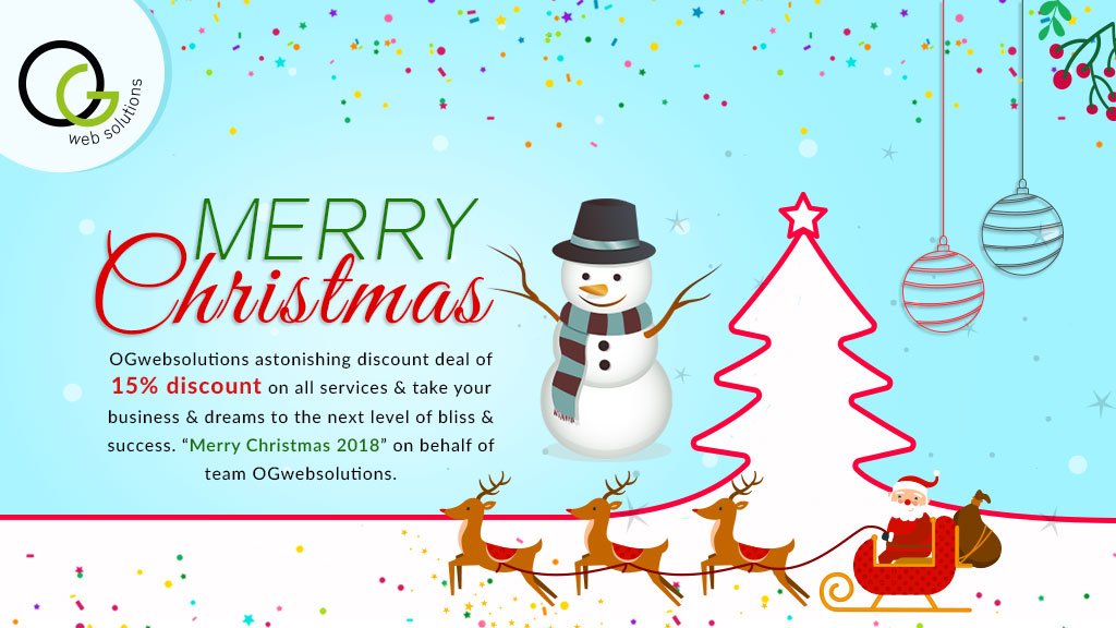 OGWebSolutions's tweet image. #OGwebsolutions astonishing discount deal of 15% discount on all services & take your business & dreams to the next level of bliss & success. “Merry #Christmas 2018” on behalf of team #OGwebsolutions. bit.ly/1LWALDz #Offer #webDevelopment