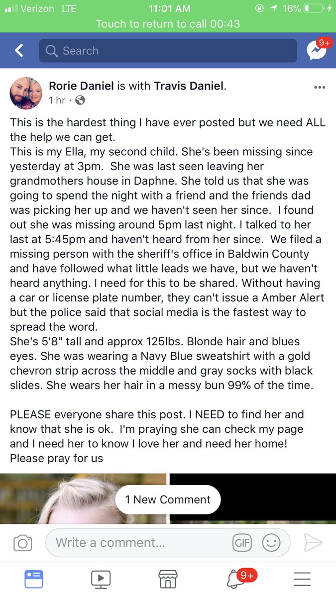 madswoodruff's tweet photo. Pls rt!! This is my little cousin Ella and she went missing yesterday. Last seen in Daphne, Al if you have any info pls lmk!! https://t.co/3pAivVBOAt