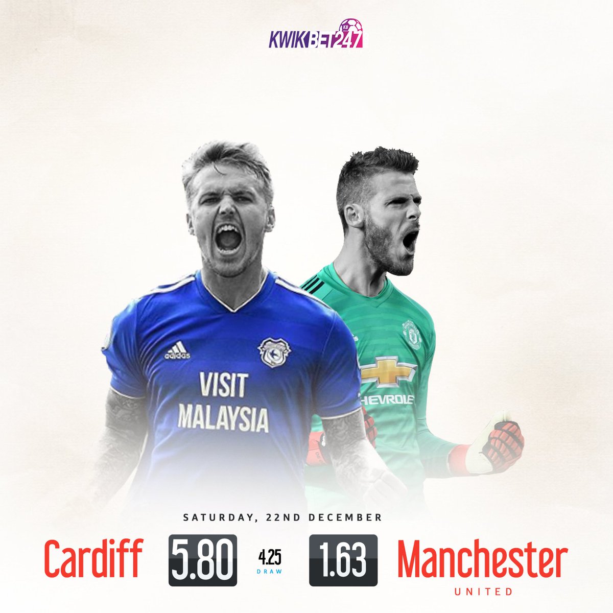 Kwikbet247's tweet photo. On 22 Dec18, @CardiffCityFC  &amp; @ManUtd go H2H. Last meeting ended with: Cardiff City 2 - 2 Manchester United.

Out of 2 previous meetings,Manchester United won 1. 1 match ended in a draw.

Cardiff City is in average home while BTTS has happened 50% of the time. https://t.co/Xb2Wuus7Jq