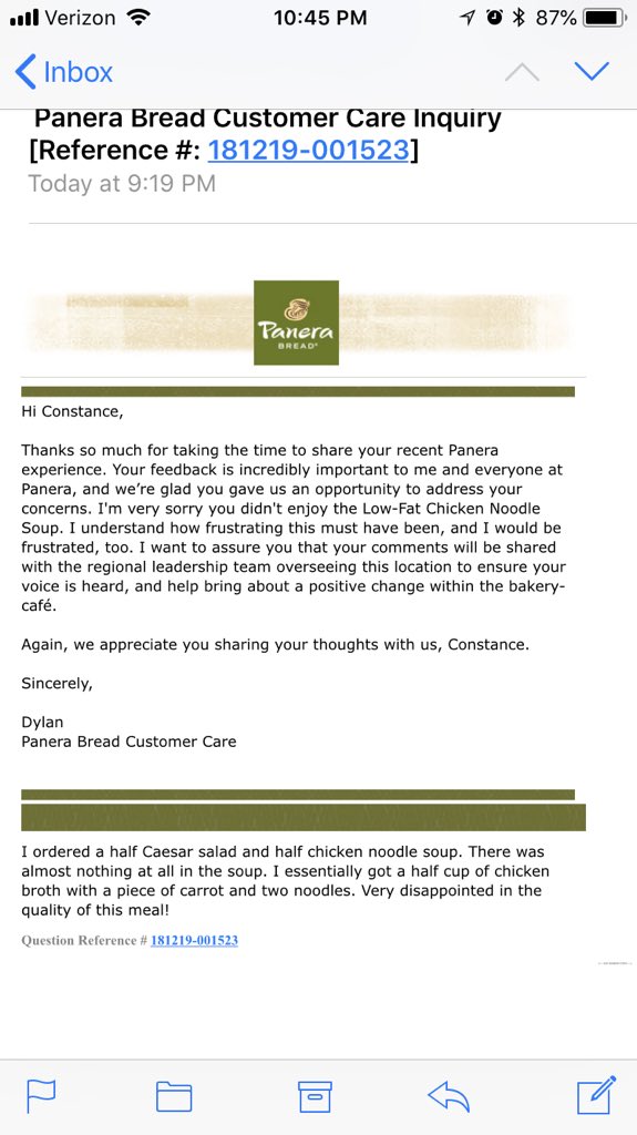 ProsandConnies's tweet photo. So glad you’ll share my complaint with regional leadership @panerabread. Too bad I had to waste $10 on a bowl of chicken broth to create a positive change in your cafe. https://t.co/rXI350eahu