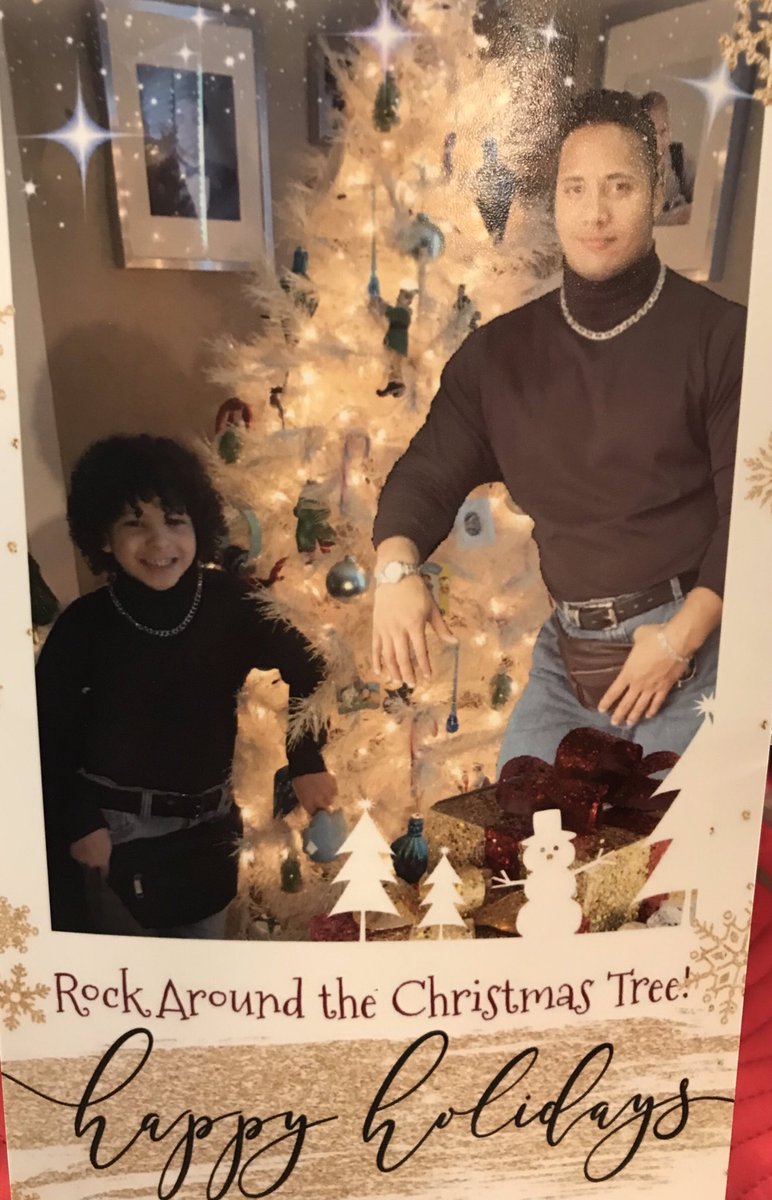 rainaphrodite's tweet photo. @TheRock  My cousin, @AliciaBurn , always has the best Christmas card ideas for her son. 🎄🎄🎄#rockaroundthechristmastree https://t.co/plyzYohHIO