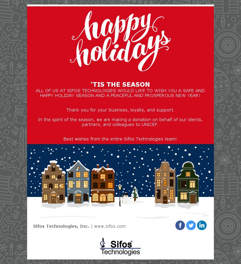 SifosTech's tweet image. Happy Holidays from Sifos Technologies!