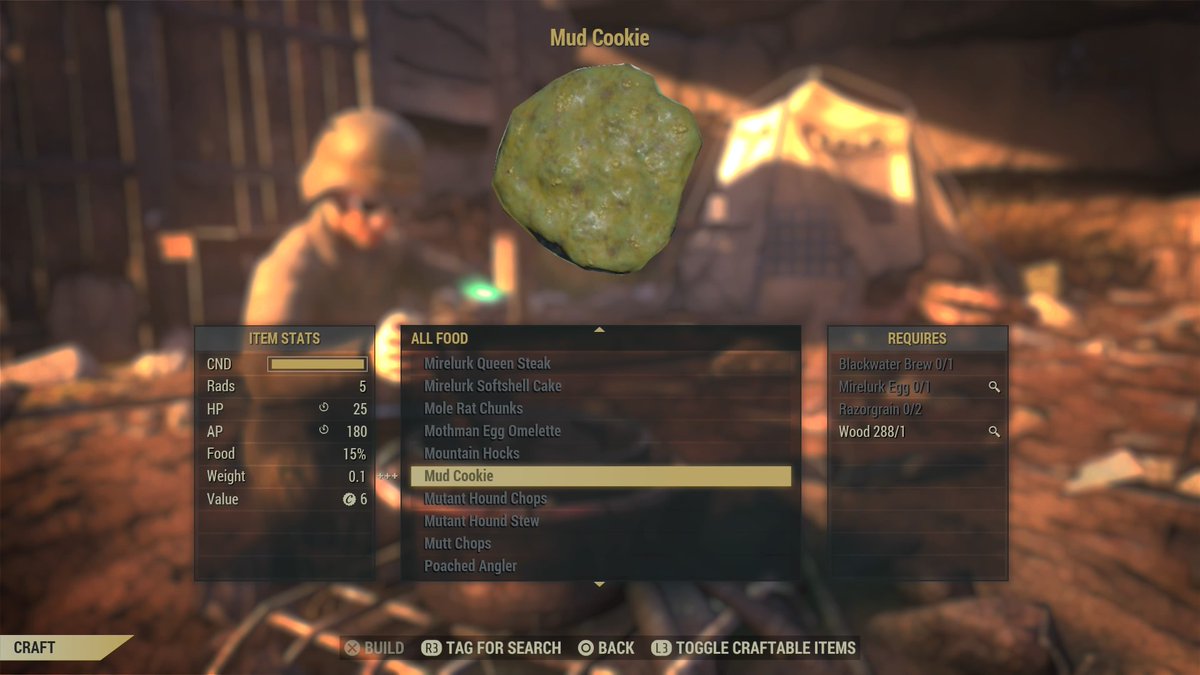 mouse_boop's tweet photo. I have some of the best players helping me collect recipes so I can cook them up some really good stuff. #falloutfoodie #fallout76 #fallout #wastelandrecipes #scorchbeastmixedmeatstew #mudcookie #wastelandchef #bethesdalove #Bethesda #foodperks https://t.co/pmS0r9UR4d