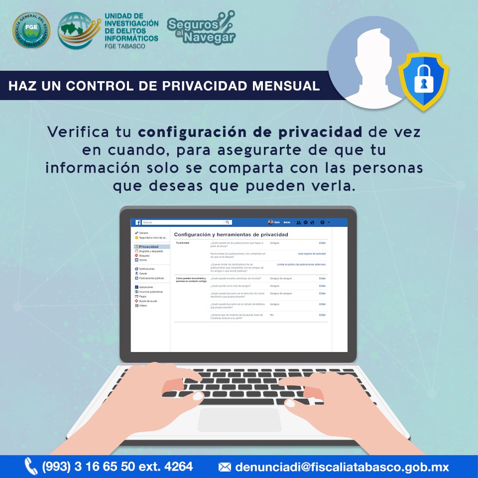 FGETabasco's tweet photo. Recuerda usar las herramientas que te brindan las redes sociales para hacer tus cuentas más seguras. #SegurosAlNavegar https://t.co/7qKfC9B3i9
