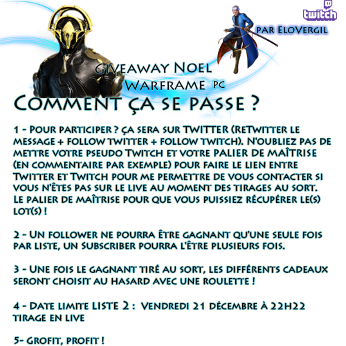 EloVergil's tweet image. La liste 2 des giveaway est là ! Bonne chance
Les gagnants de la liste 1 : 
@Ehodidonc set tiberon prime 
@Fexostur  set frost prime
@EmonetSamuel  Mod riven fusil non dévoilé
@NorX_Aengell Set galatine prime
@Tofolooo  (kaodallan)  riven pistoler non dévoilé / set vasto prime