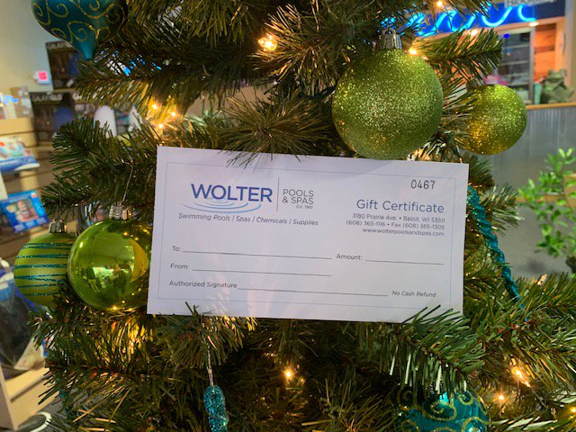 Come in to Wolter Pools and Spas and get your friends or family a gift certificate! A great gift idea for anyone with a pool or hot tub!
