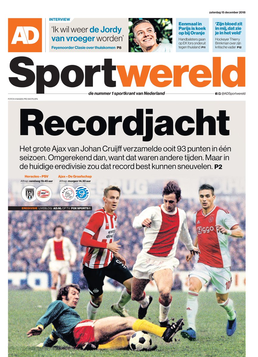 ADSportwereld's tweet photo. De cover! In AD Sportwereld alles over het EK handbal, de dominantie van Ajax en PSV, een groot interview met Jordy Clasie, hockeyer Thierry Brinkman kijkt vooruit naar de halve finale op het WK, de column van Sjoerd Mossou en nog veel meer https://t.co/kFVAosTlaL
