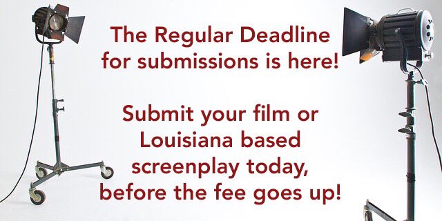 TODAY’S THE DAY!!
Submit your film or Louisiana based screenplay today, before the fees go up! 

Submit via <a href="/FilmFreeway/">FilmFreeway</a> below:

filmfreeway.com/TheLouisianaIn…

#dp #cinema #movies #films #filmmaker #screenwriting #louisiana #BatonRouge #filmfestival #screenwriting #FemaleFilmmaker #vr